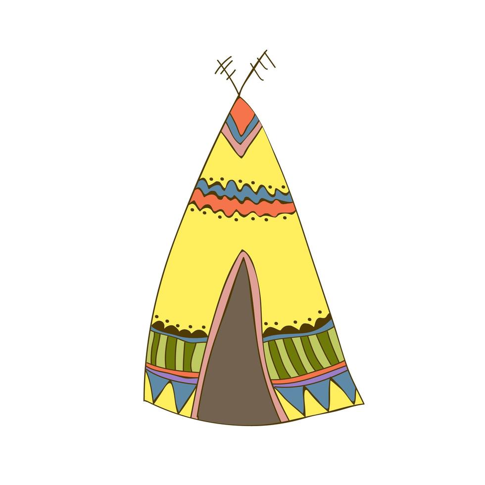 An Indian wigwam. Vector teepee in doodle style. Isolated object on white