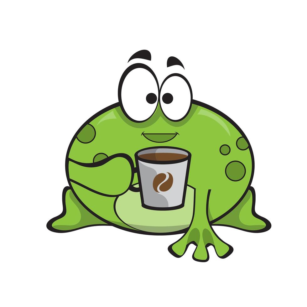 Cute frog with hot coffee. Cute cartoon animal illustration. vector