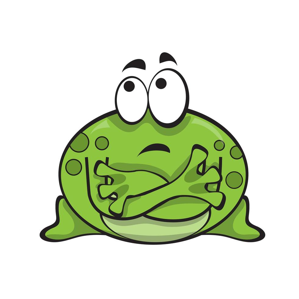 Cute green frog with crossed arms. Vector illustration in cartoon style.