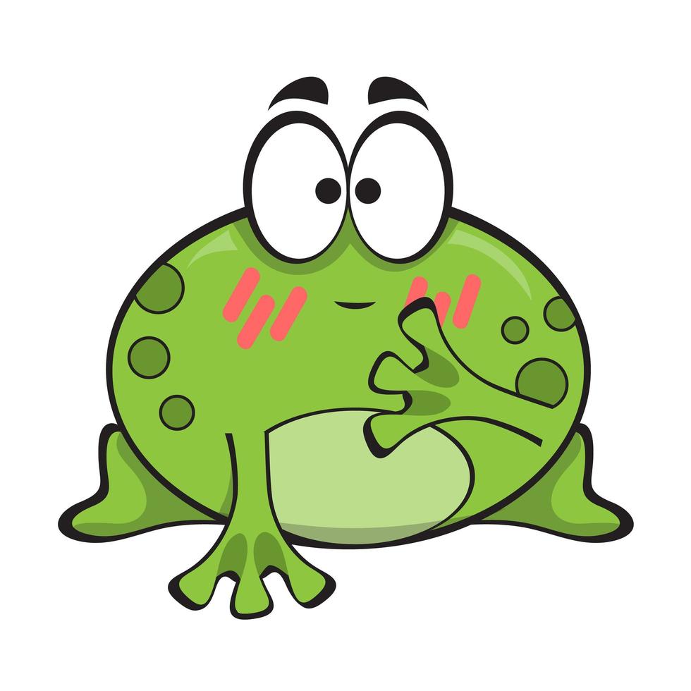 Cute embarrassed green frog, cartoon character isolated on white background vector