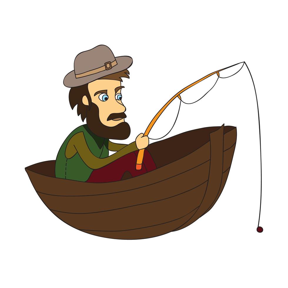 pescador en un bote. una imagen de dibujos animados simple sobre un fondo blanco. vector