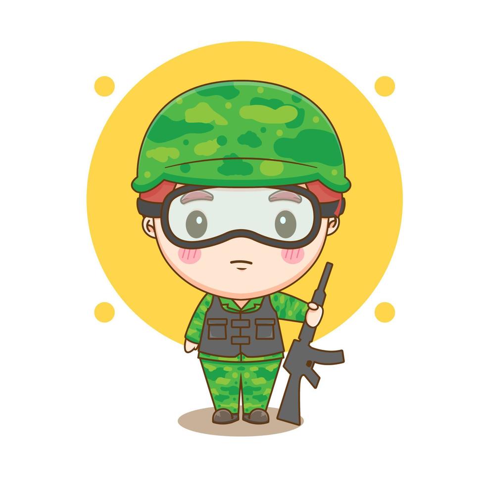 lindo soldado con pistola chibi personaje de dibujos animados vector