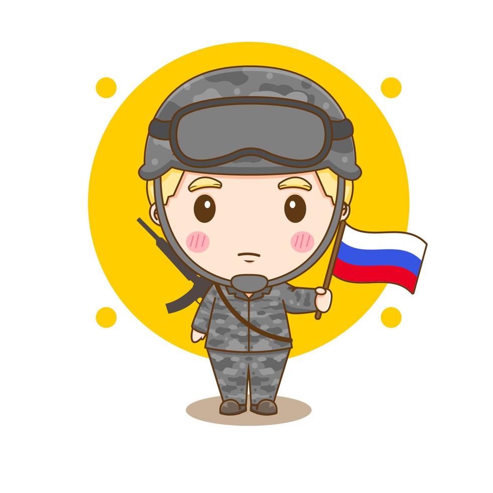 lindo soldado ruso chibi personaje de dibujos animados vector