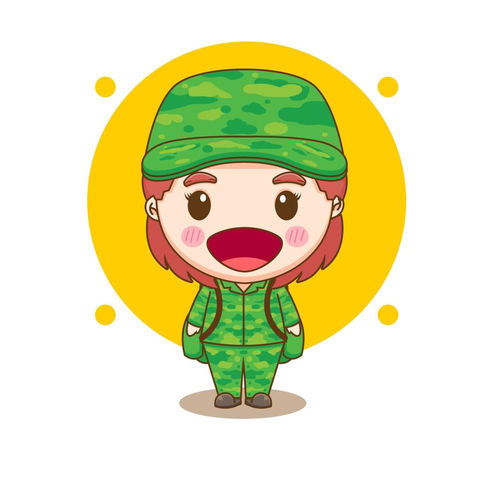 Cute woman soldier chibi cartoon character vector