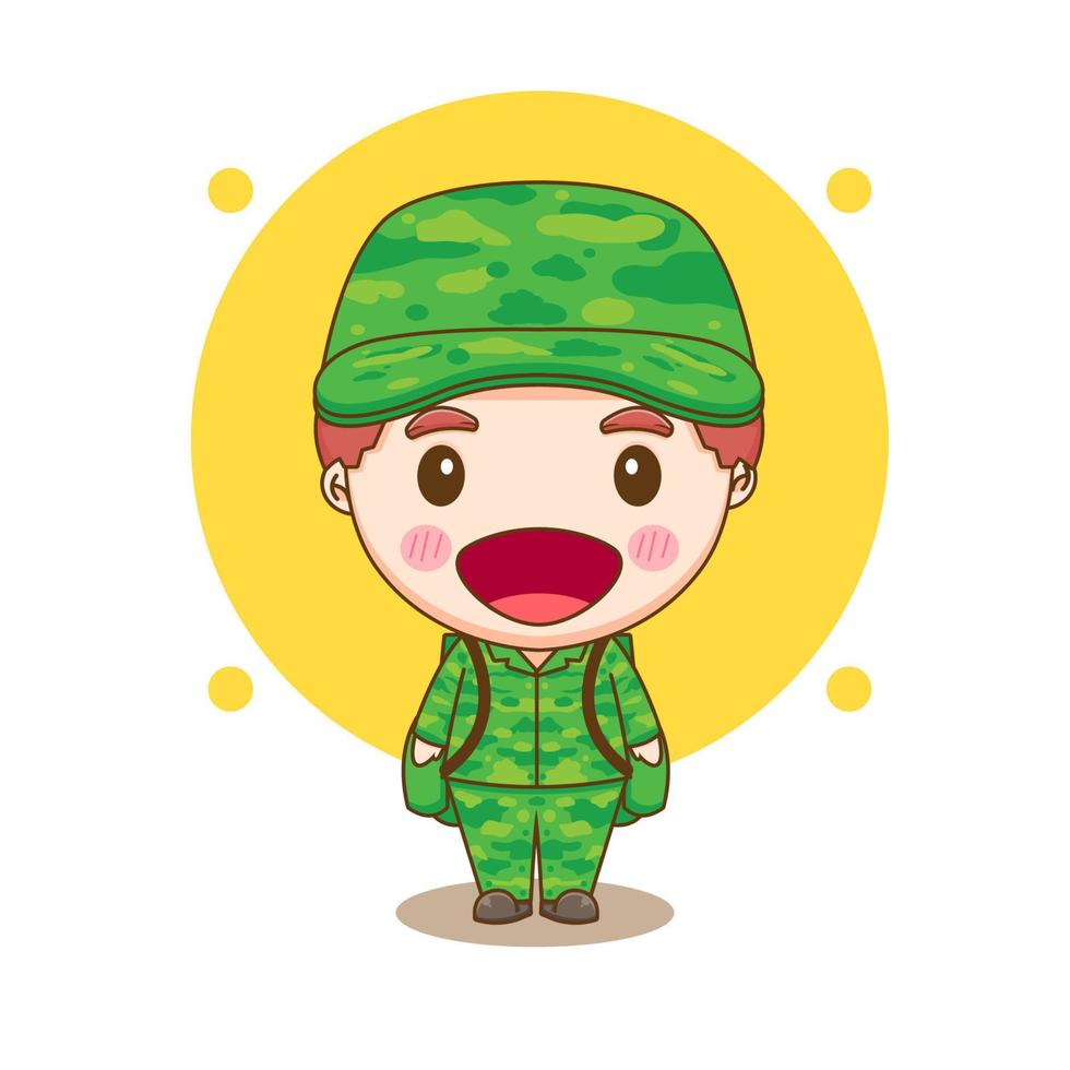 lindo soldado chibi personaje de dibujos animados vector