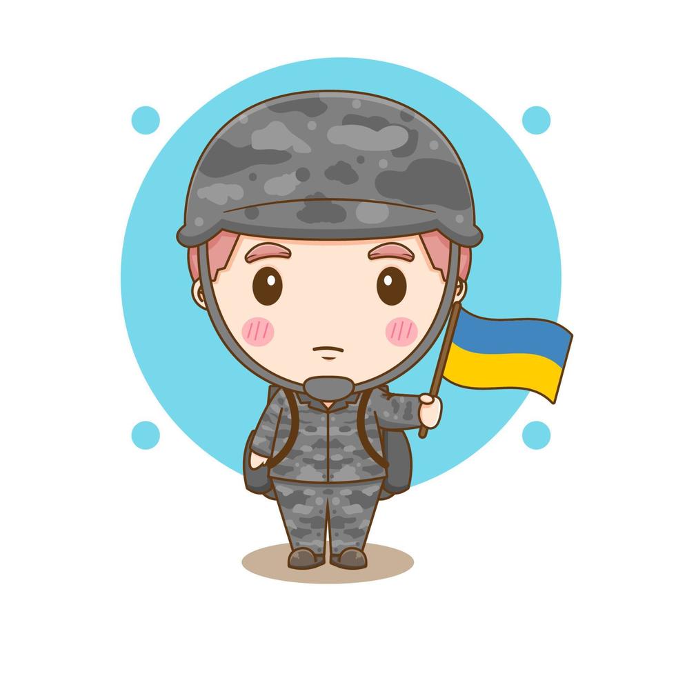 Cute Ukraine soldier chibi cartoon character vector