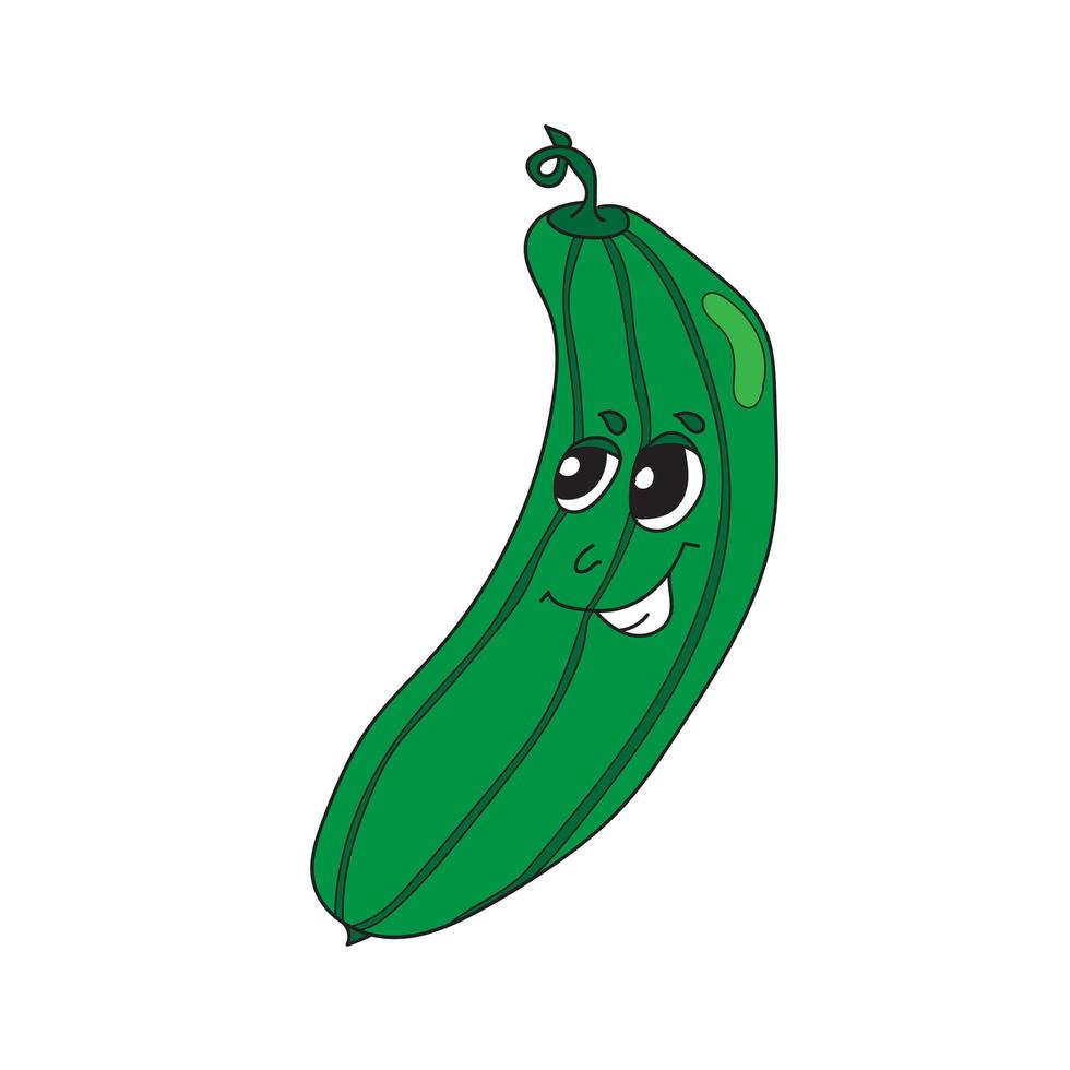 Happy smilling cute cucumber. Vector cartoon character on white background