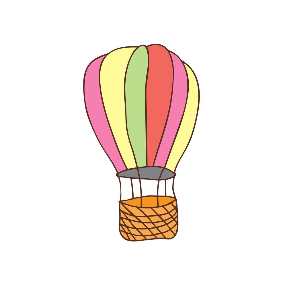 Hot air balloon. Isolated icon of cartoon air balloon. Hand drawn vector