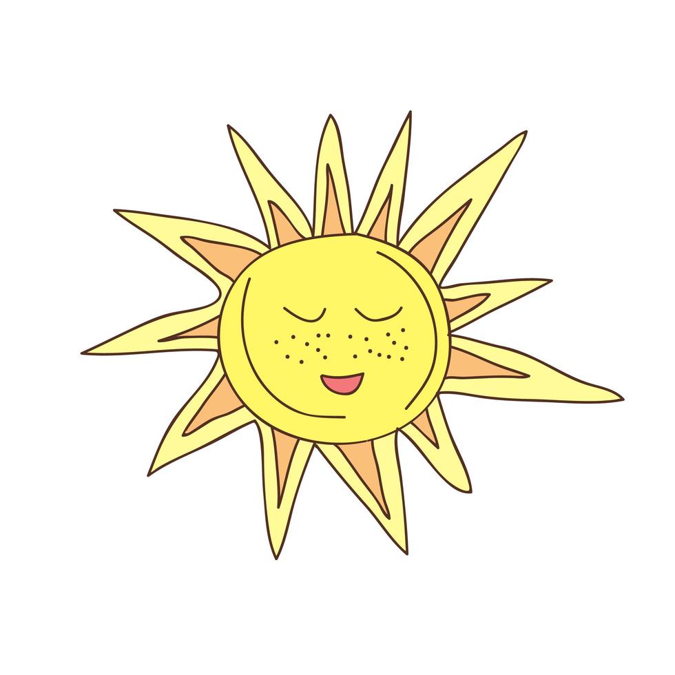 Cute funny Sun character. Vector hand drawn sun isolated on white background