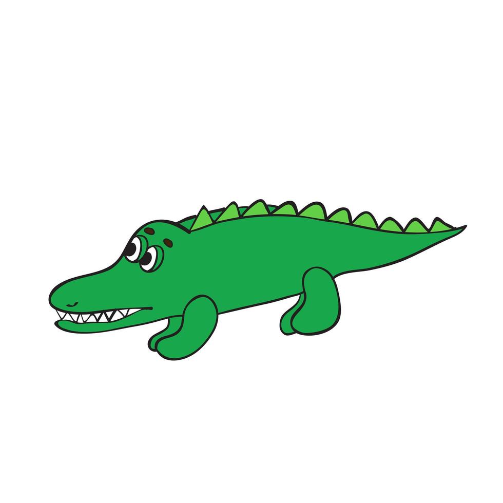 Cute friendly green crocodile with raised tail. Happy smiling alligator vector