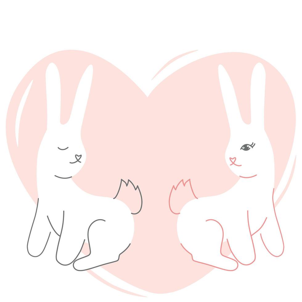 A pair of white rabbits on a pink heart background vector