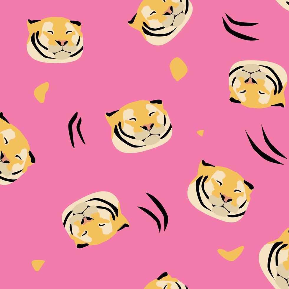 Seamless pattern with tiger head with closed eyes vector