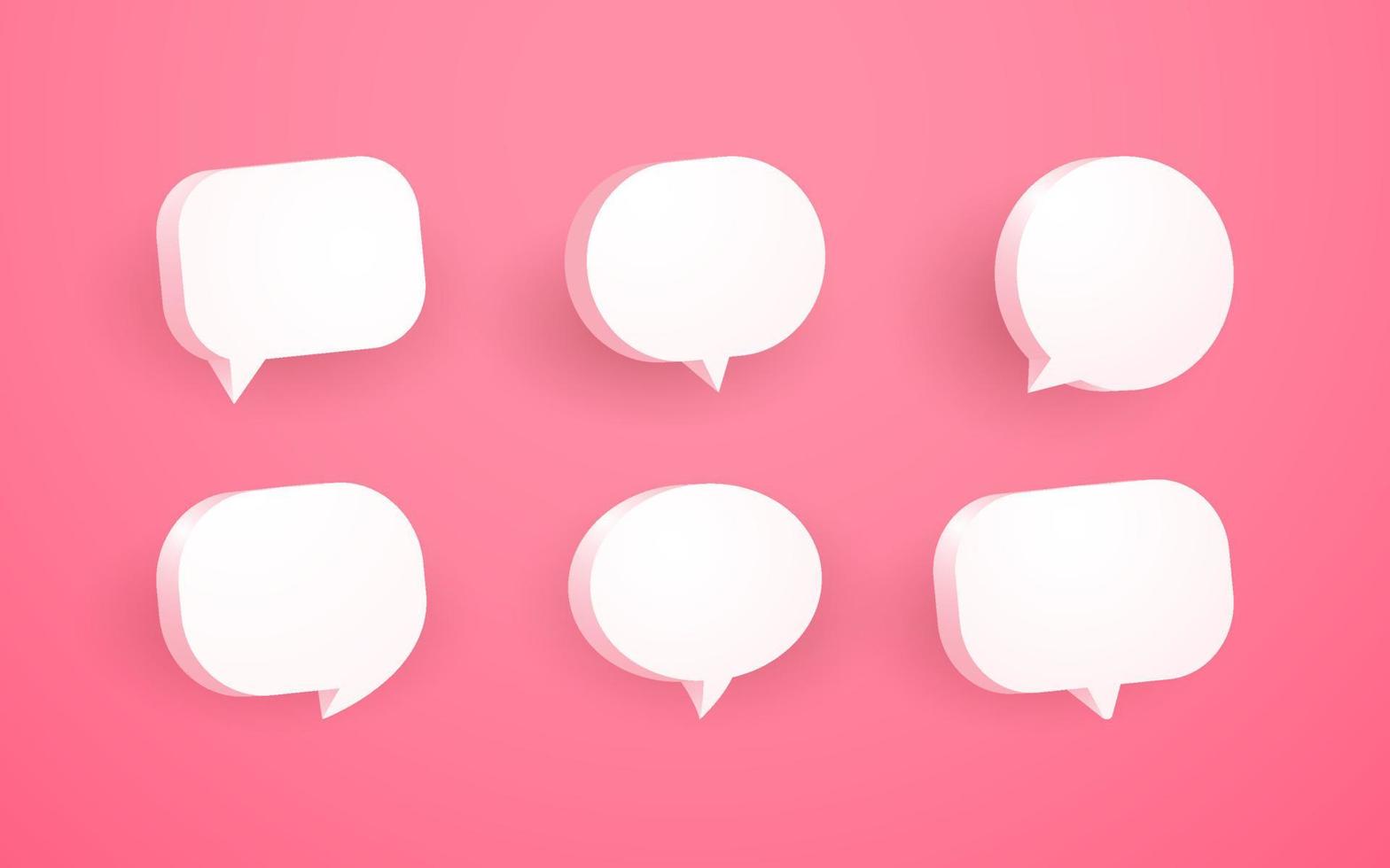 3d pink speech bubble chat collection set vector
