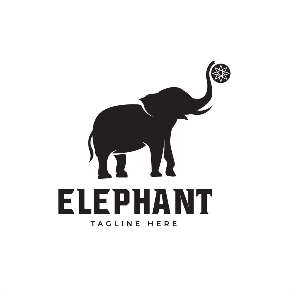 Elephant logo style design inspiration silhouette trunk up throwing a ball vector