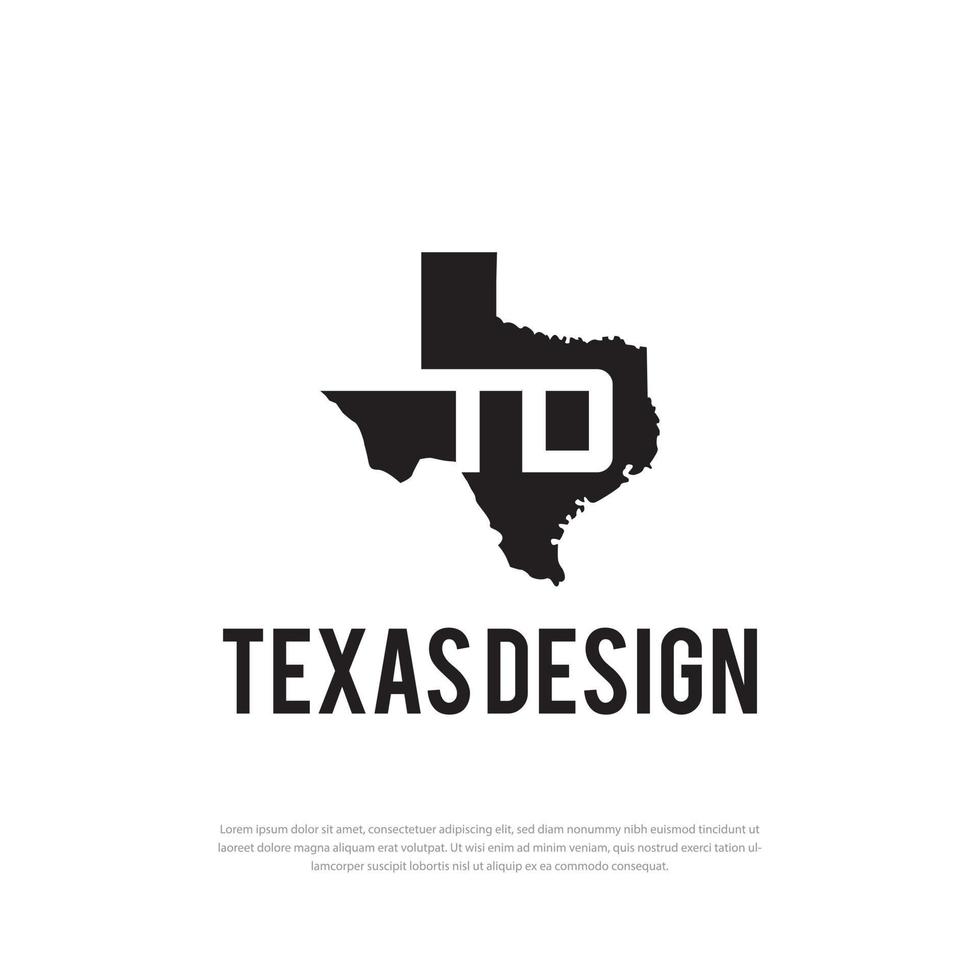 iniciales del logotipo de Texas td, mapa de Texas, icono de Texas, símbolo de Texas, logotipo vectorial, plantilla de diseño vector