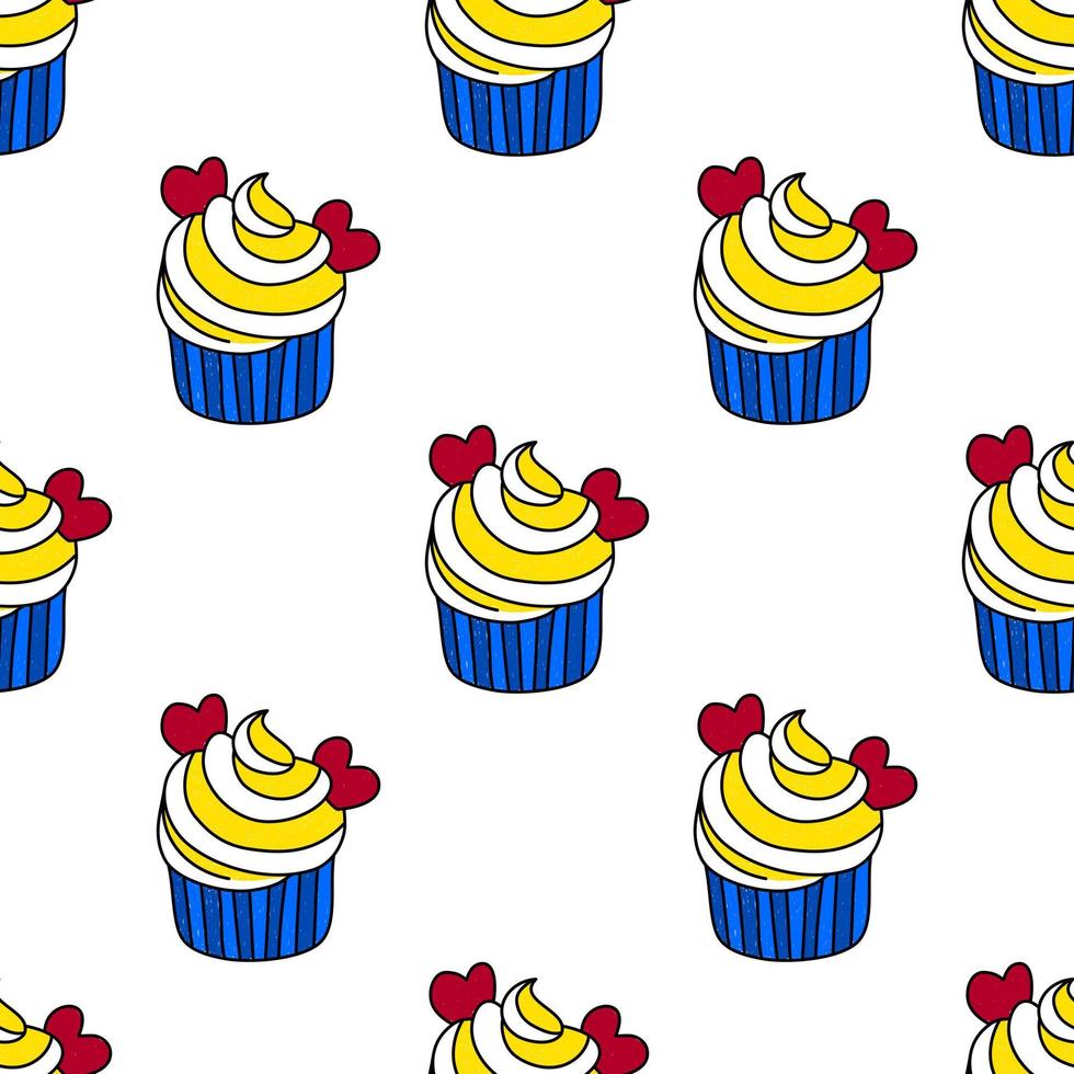 Cupcakes on a white background. Seamless pattern. Hand drawn vector. Seamless background. Vector bakery. Bakery decoration pattern.