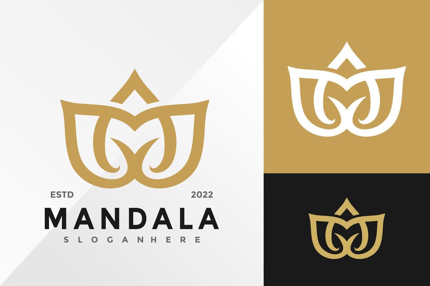 letra m mandala lotus logo diseño vector ilustración plantilla