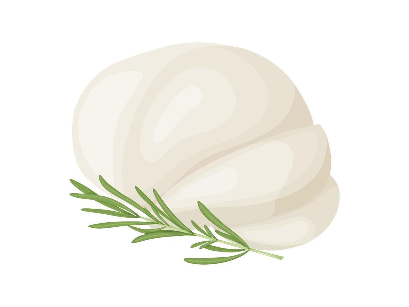 Mozzarella soft cheese block. Farm market product for label, poster, icon, packaging. vector