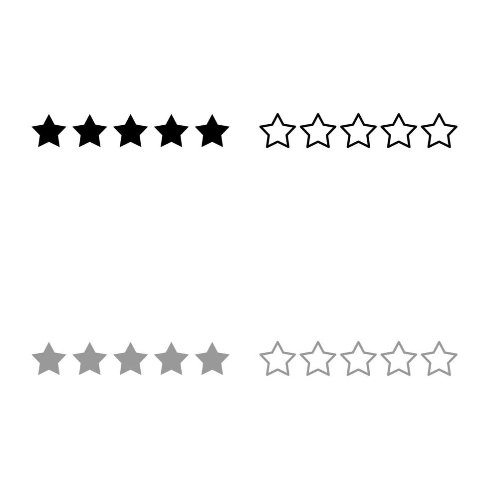 Five stars 5 stars rating concept icon outline set black grey color vector illustration flat style image