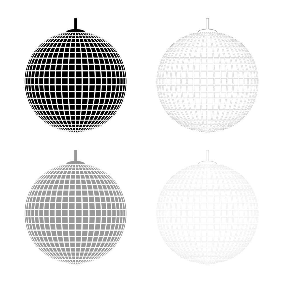 Disco sphere suspended on line rope Discotheque ball Retro night clubs symbol Concept nostalgic party icon outline set black grey color vector illustration flat style image
