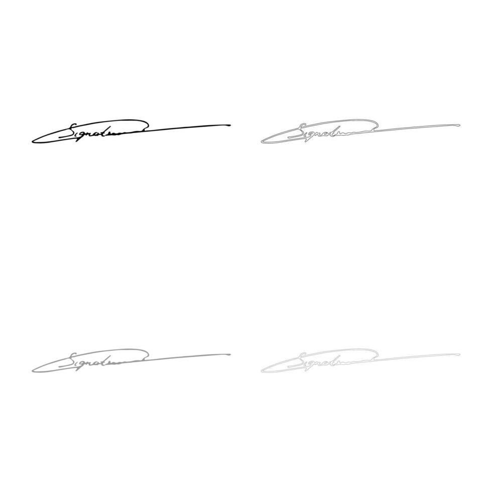 Signature handwriting icon outline set black grey color vector illustration flat style image