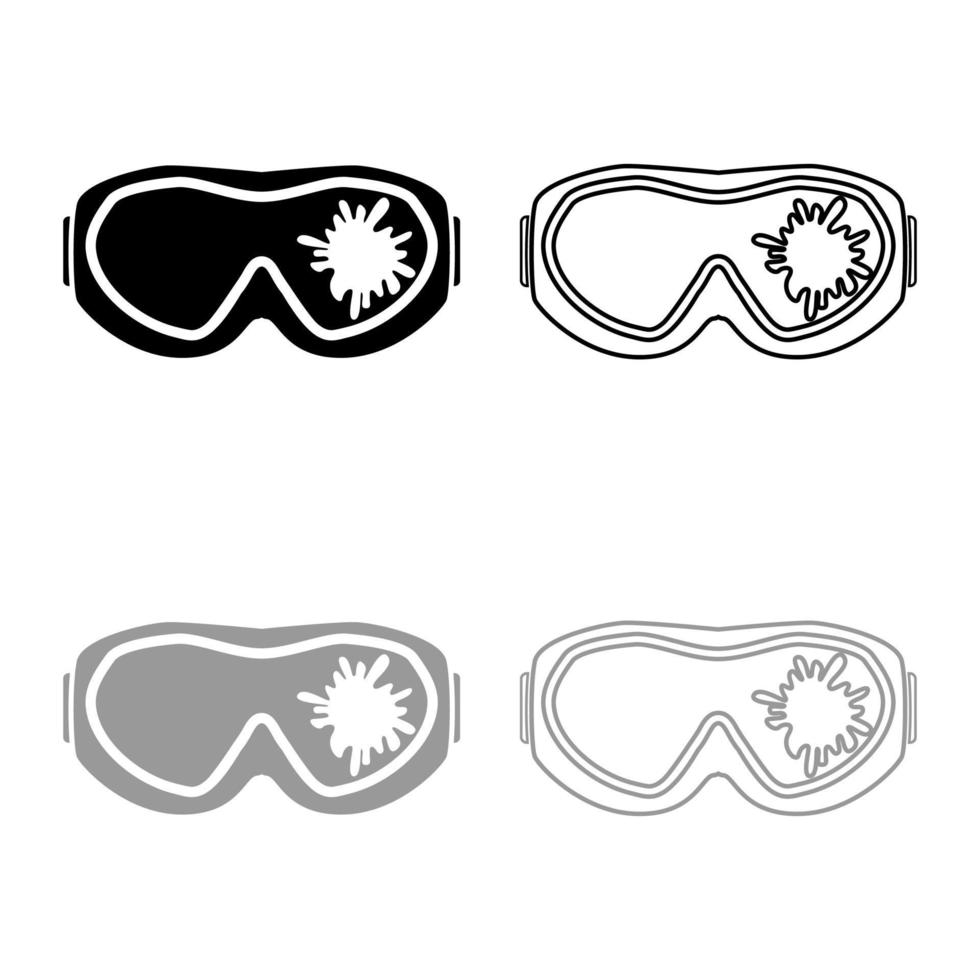 Paintball mask with mark of paint Blot on glass icon outline set black grey color vector illustration flat style image