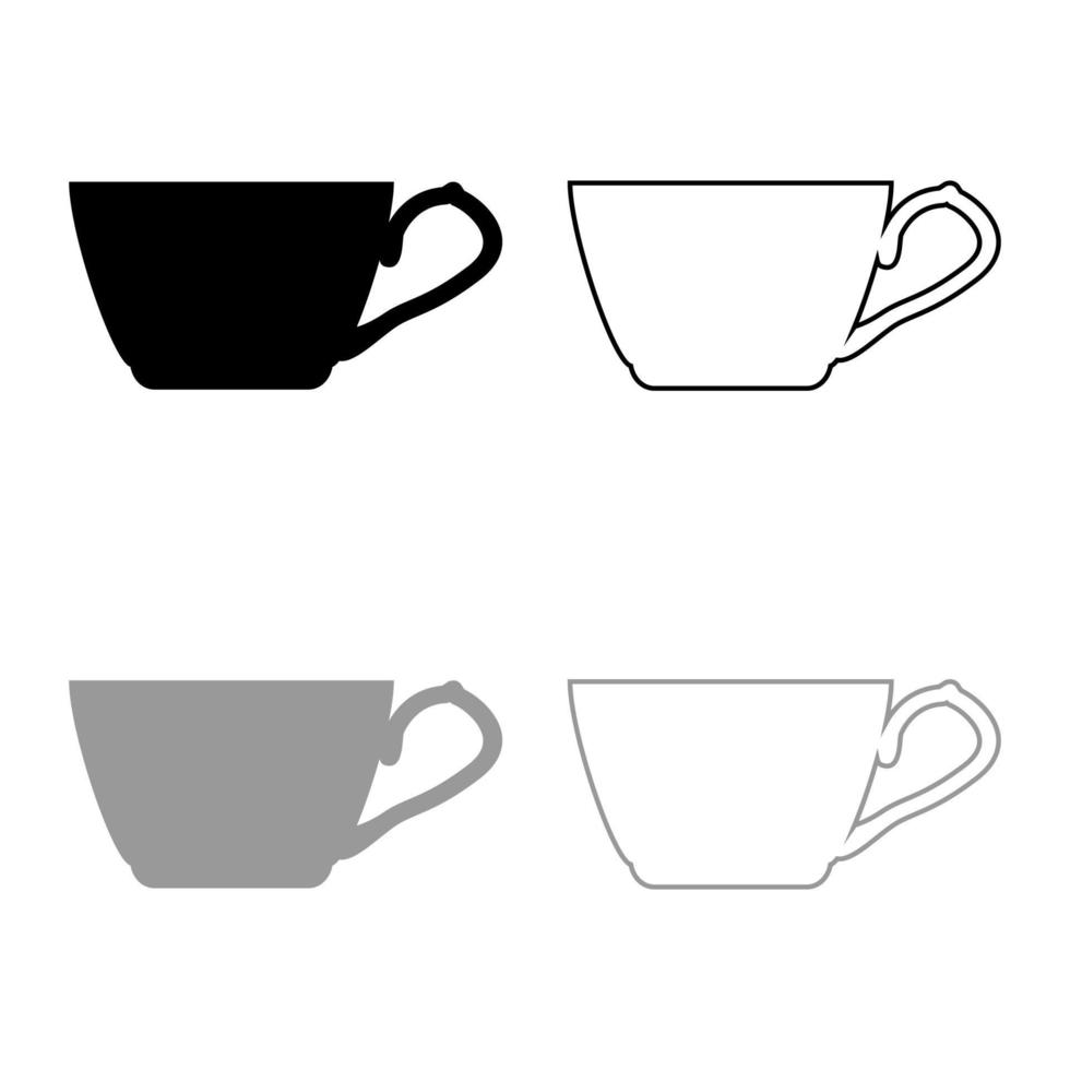 Tea cup icon outline set black grey color vector illustration flat style image