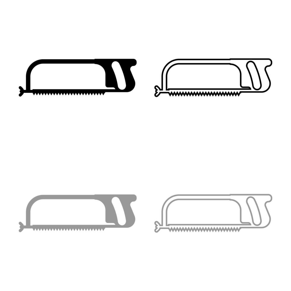 sierra para metal y manual usando herramienta de reparación de sierra manual conjunto de contorno de icono color gris negro ilustración vectorial imagen de estilo plano vector