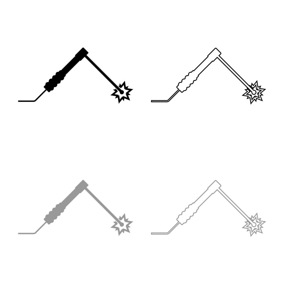 Welding process Spark from electrode with torch Work and tools concept icon outline set black grey color vector illustration flat style image