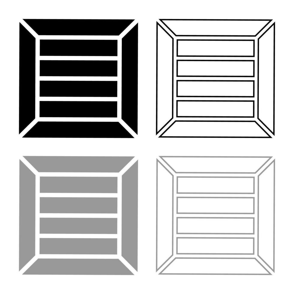 caja para transporte de carga caja de madera contenedor icono esquema conjunto negro gris color vector ilustración estilo plano imagen