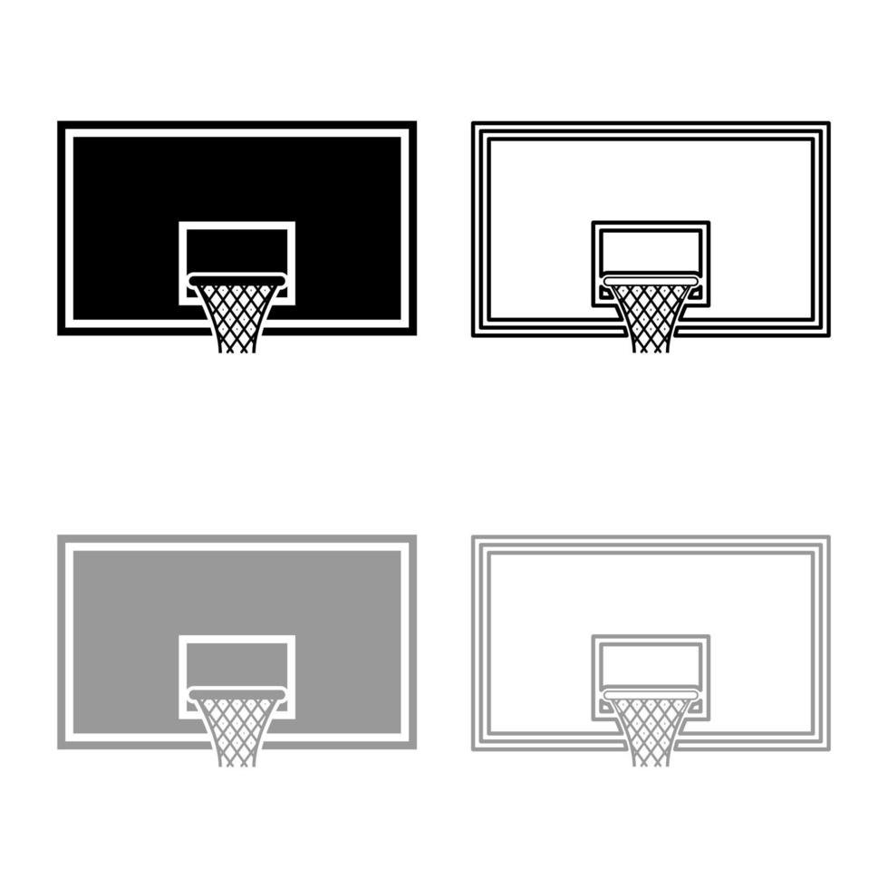 tablero de baloncesto aro de baloncesto en el esquema del icono del tablero conjunto negro gris color vector ilustración imagen de estilo plano