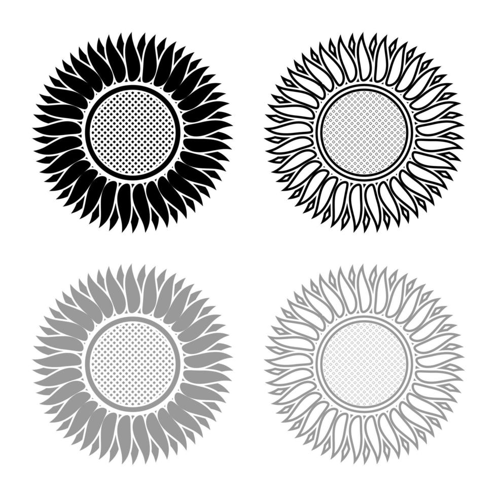 Sunflower icon outline set black grey color vector illustration flat style image