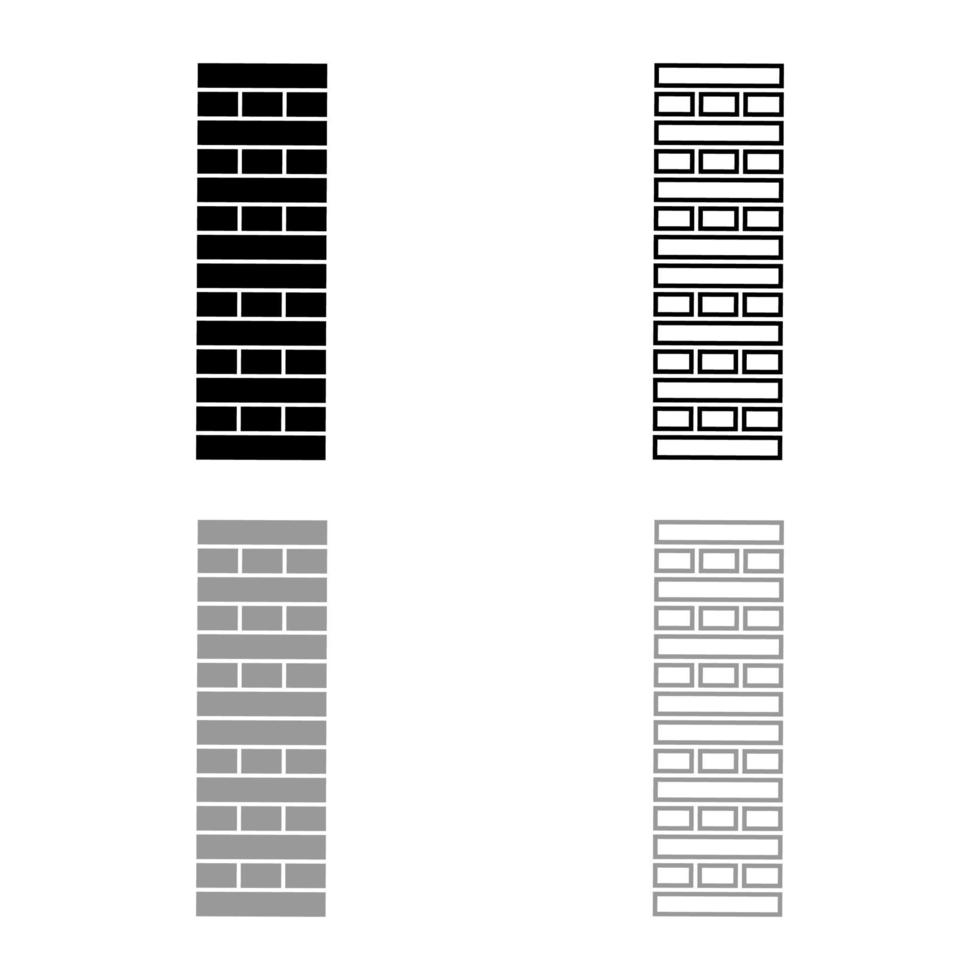 bloques de pilares de ladrillo en juego de pila para el hogar juegos de mesa de ocio para adultos y niños conjunto de contorno de icono de bloque de madera color gris negro ilustración vectorial imagen de estilo plano vector