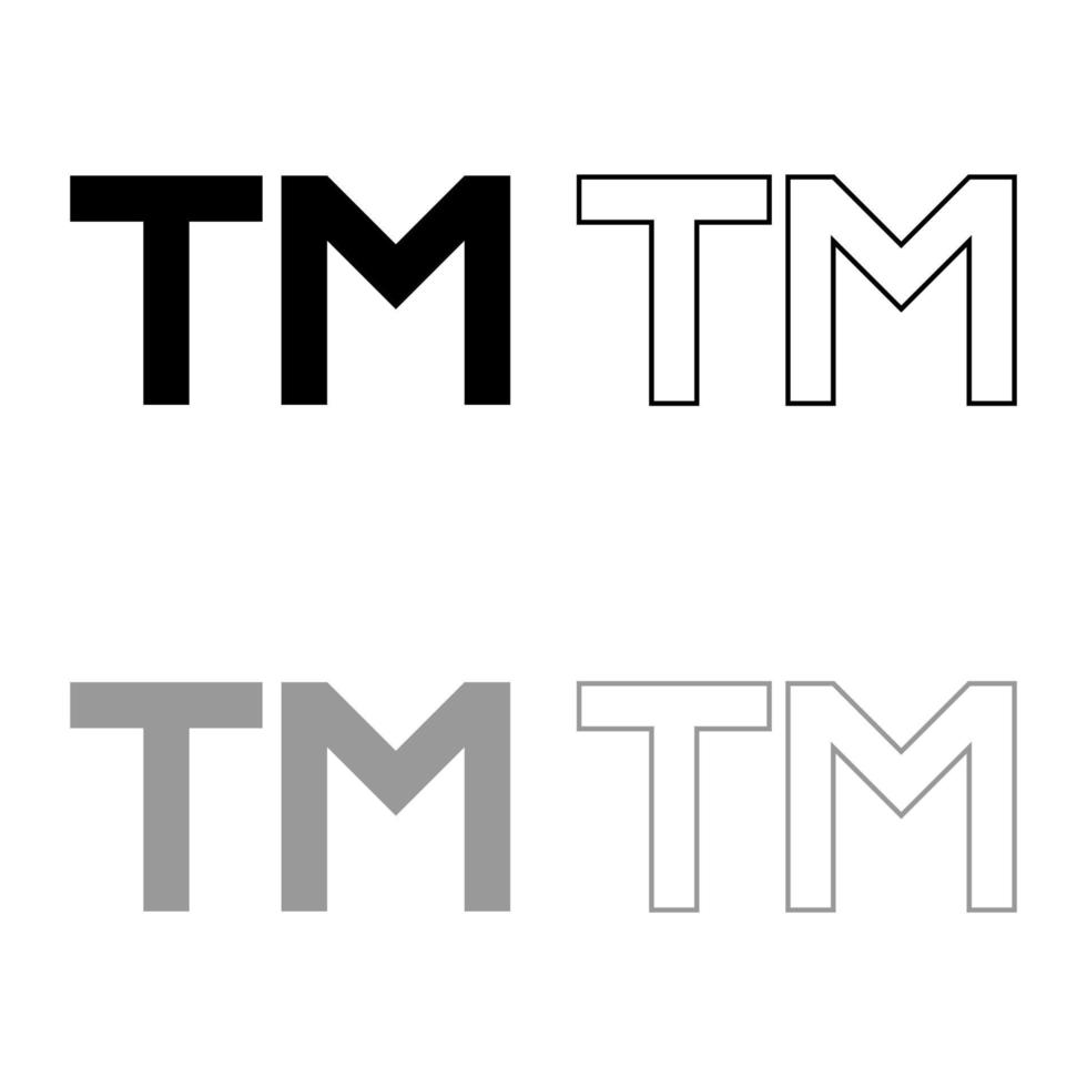 TM letter trademark icon outline set black grey color vector illustration flat style image