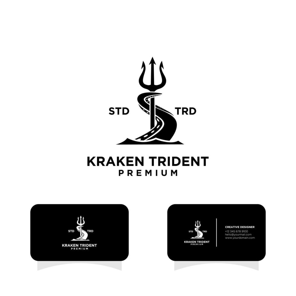 Trident kraken vintage logo design vector