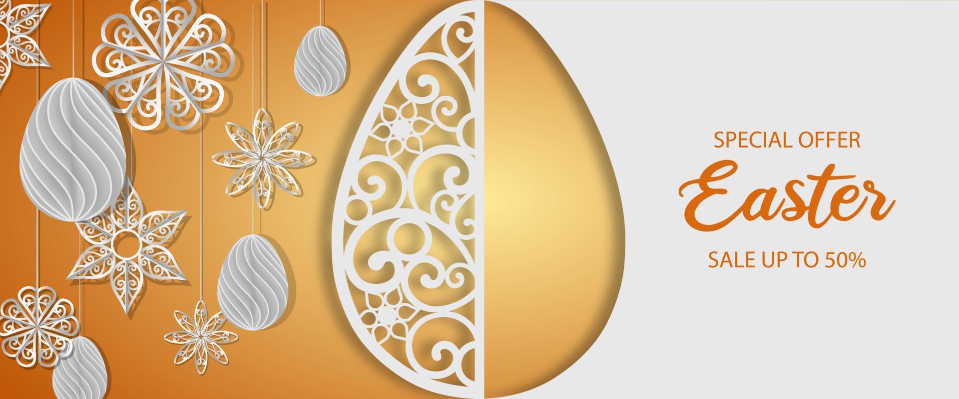 easter banner with paper flowers and eggs vector