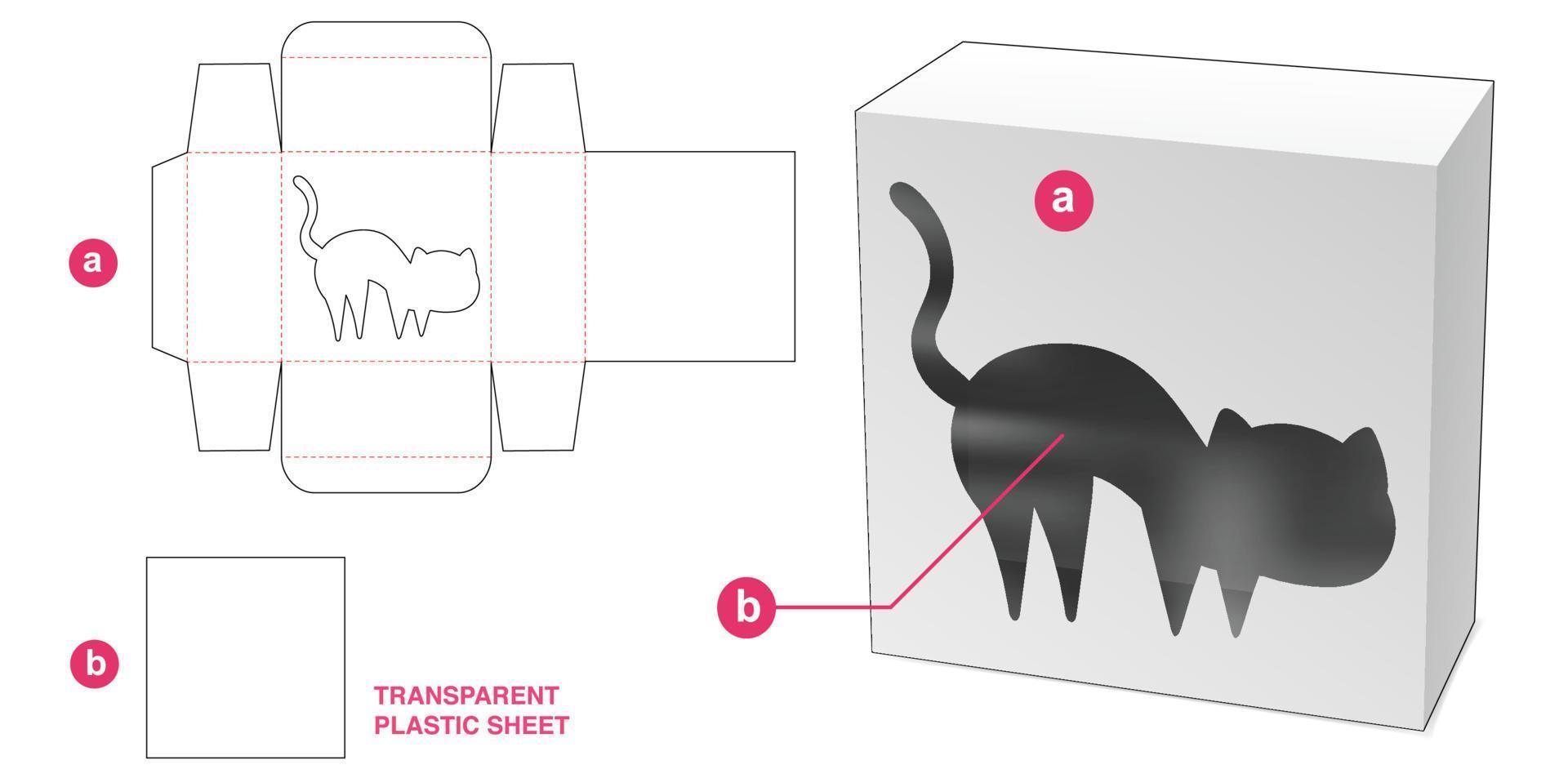 caja con ventana de gato y plantilla troquelada de lámina de plástico vector