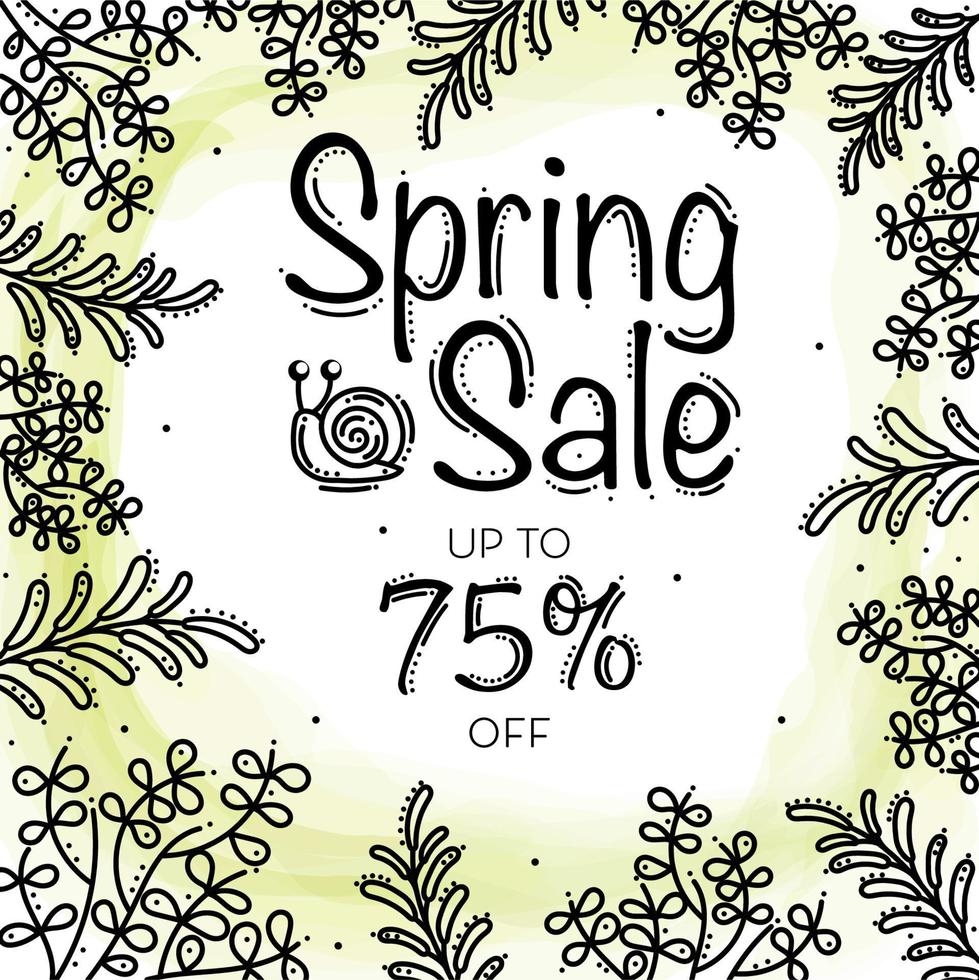 Spring Sale Banner With Herbs and Snail vector