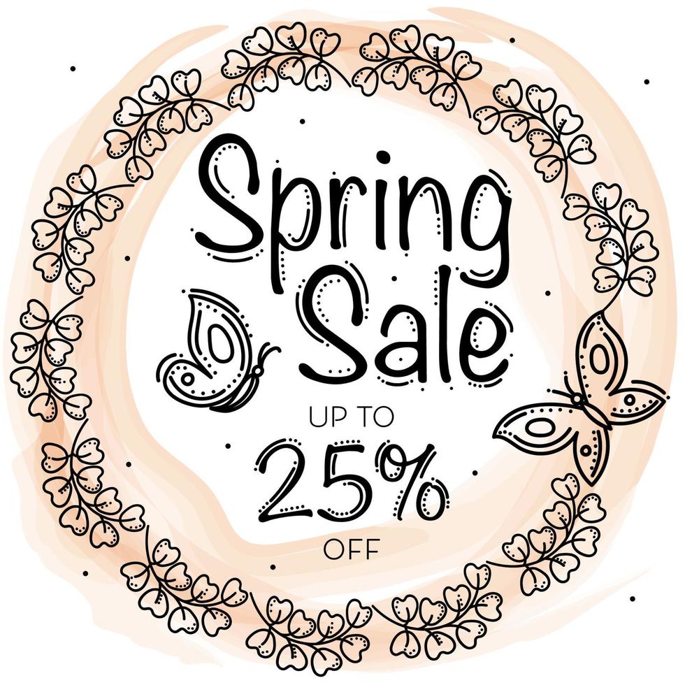 Spring Sale Banner With Butterflies and Herbs vector