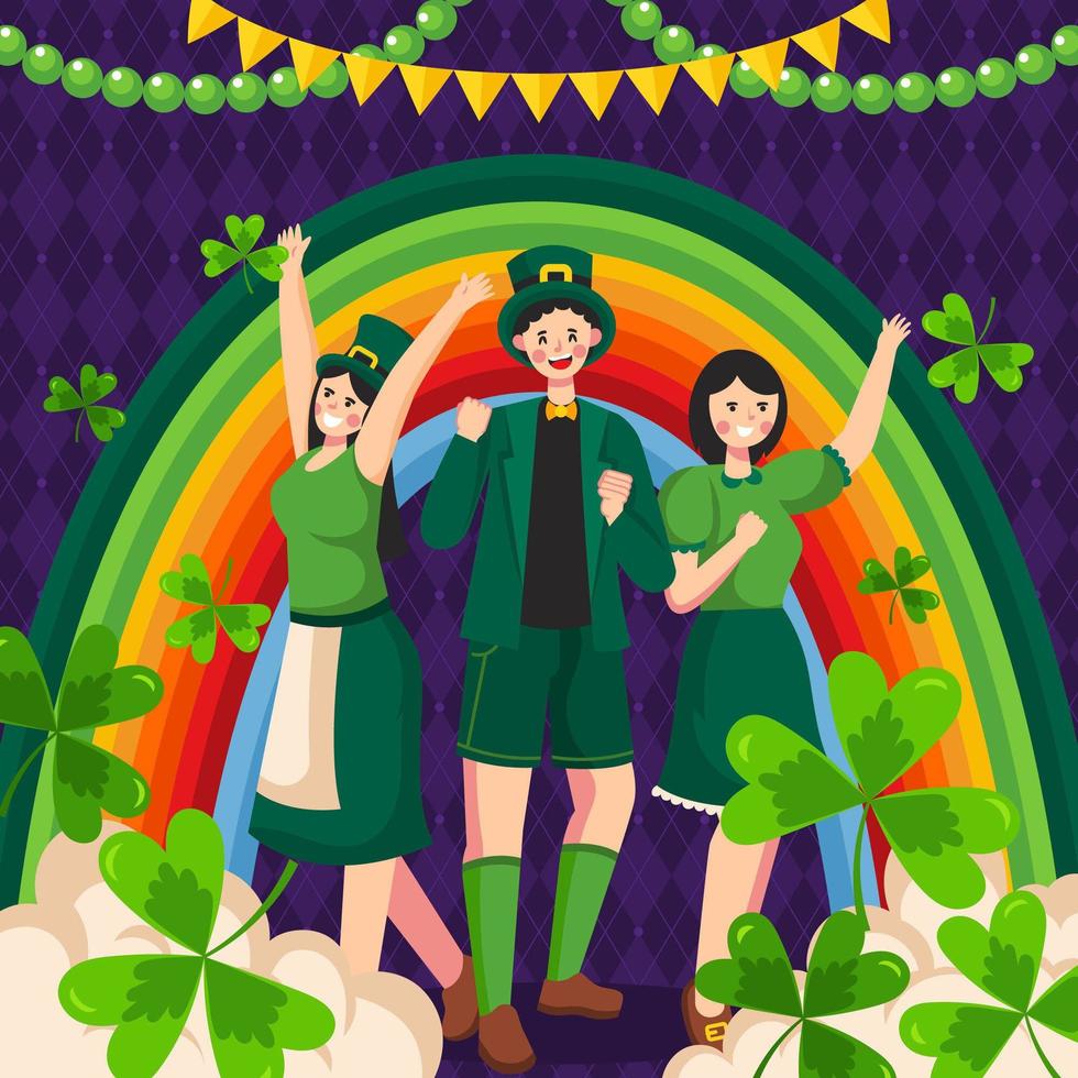 personajes con disfraces en el concepto del día de san patricio vector