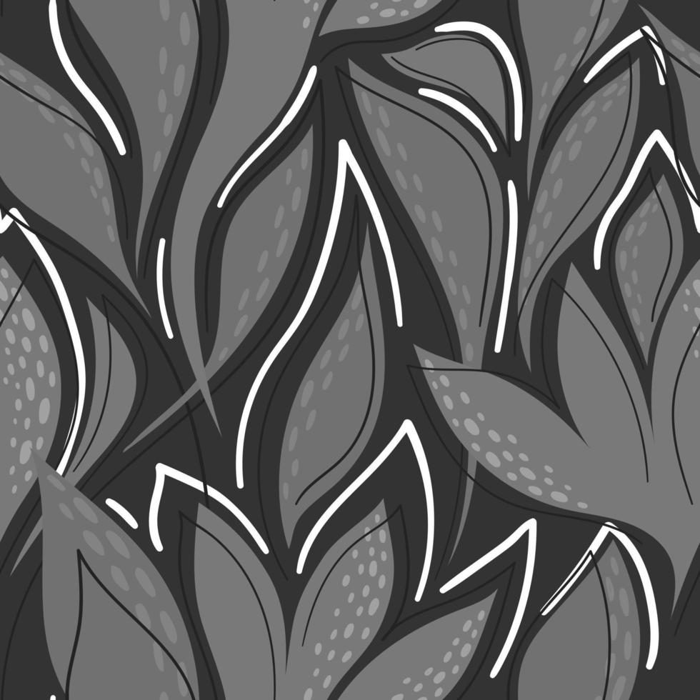 BLACK SEAMLESS VECTOR BACKGROUND WITH GRAY ABSTRACT FLOWERS