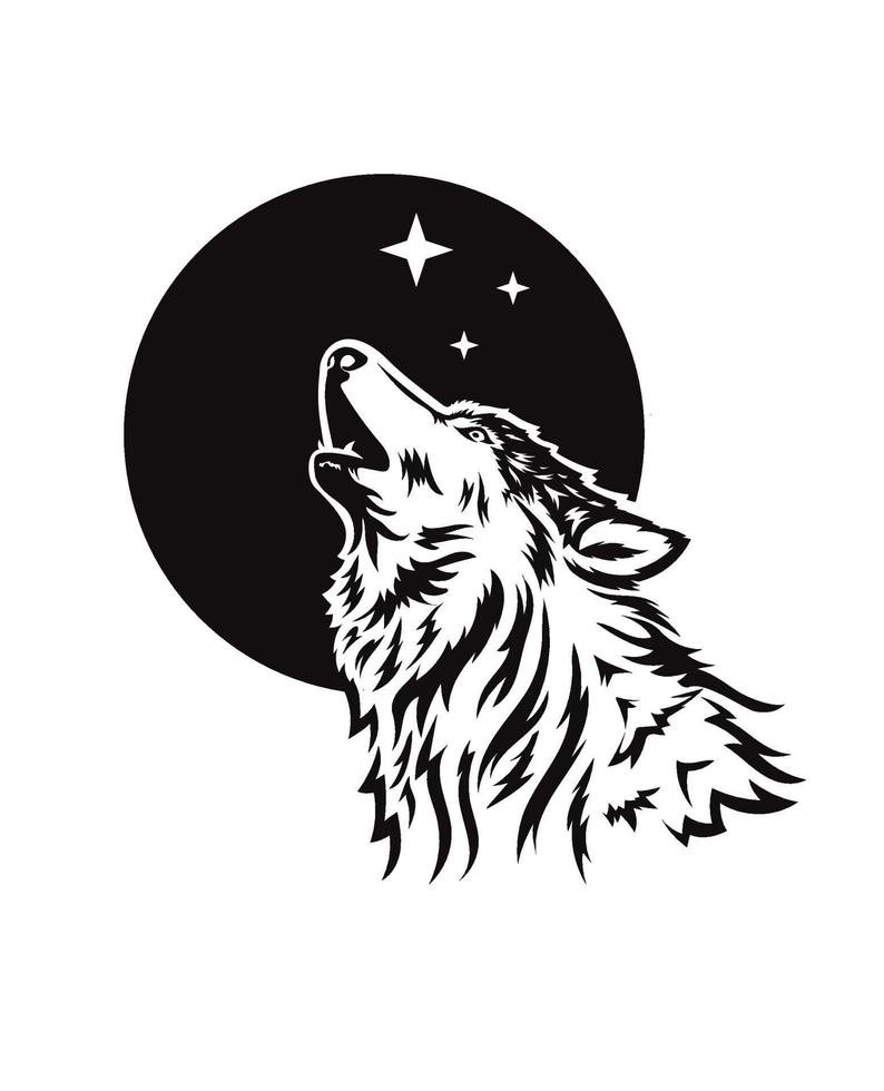 Wolf head howling in front of the moon vector