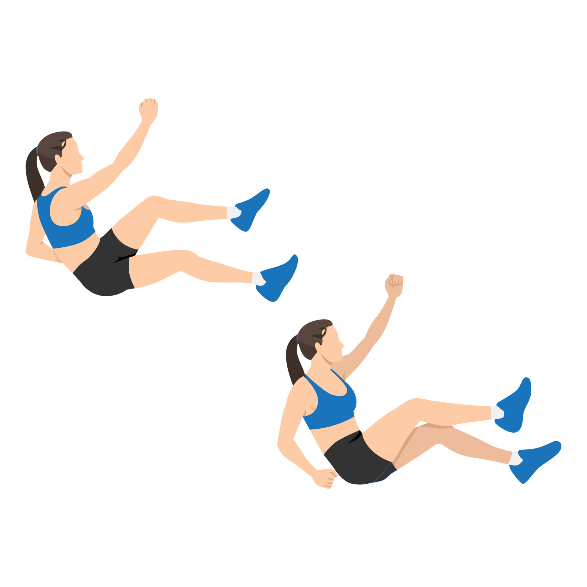 Woman doing Rope climb crunches exercise. Flat vector illustration isolated on white background