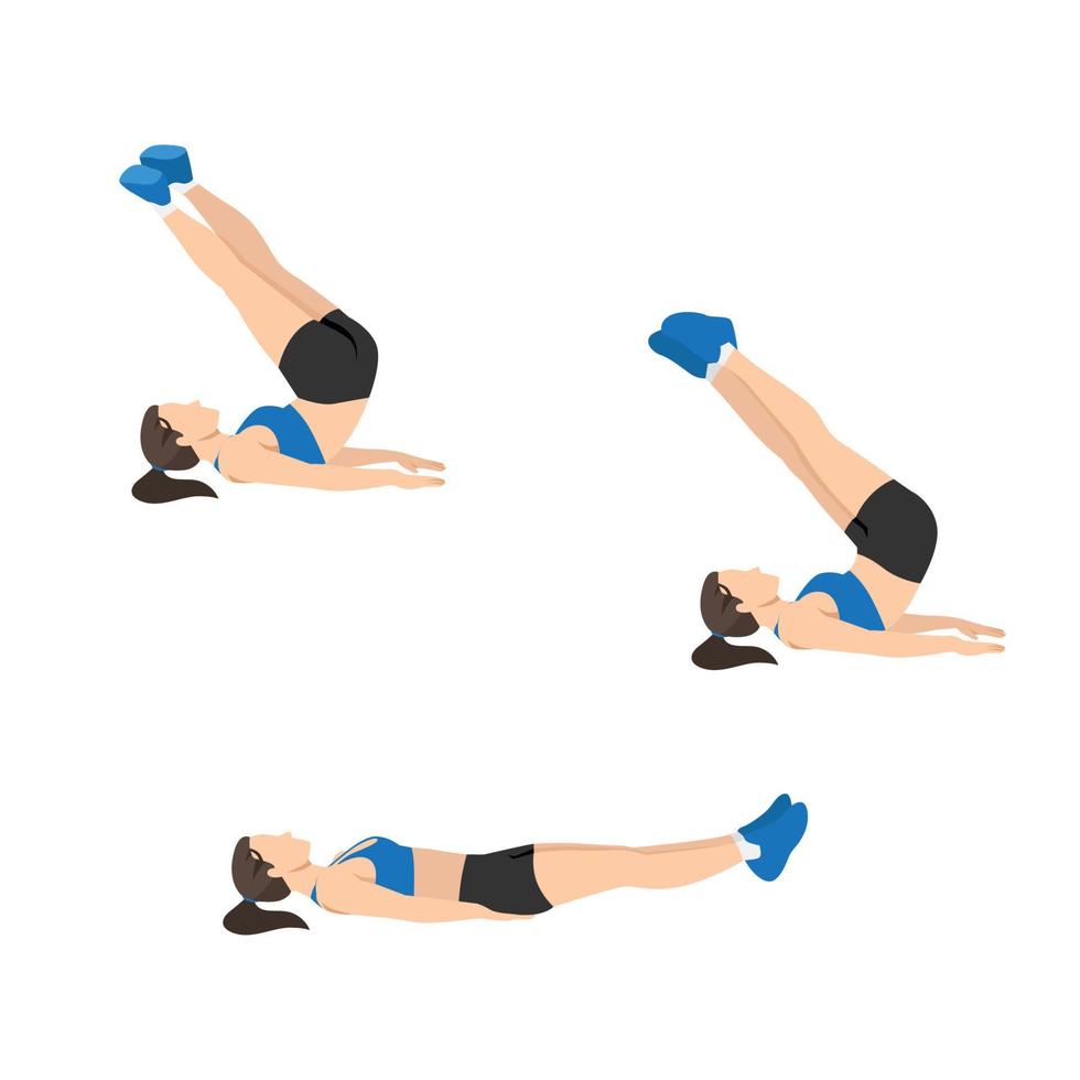 Woman doing Reverse crunch and twist exercise. Flat vector illustration ...