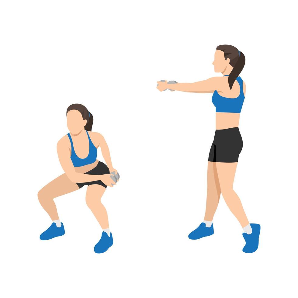 mujer haciendo ejercicio en cuclillas para adelgazar la cintura. ilustración vectorial plana aislada sobre fondo blanco vector