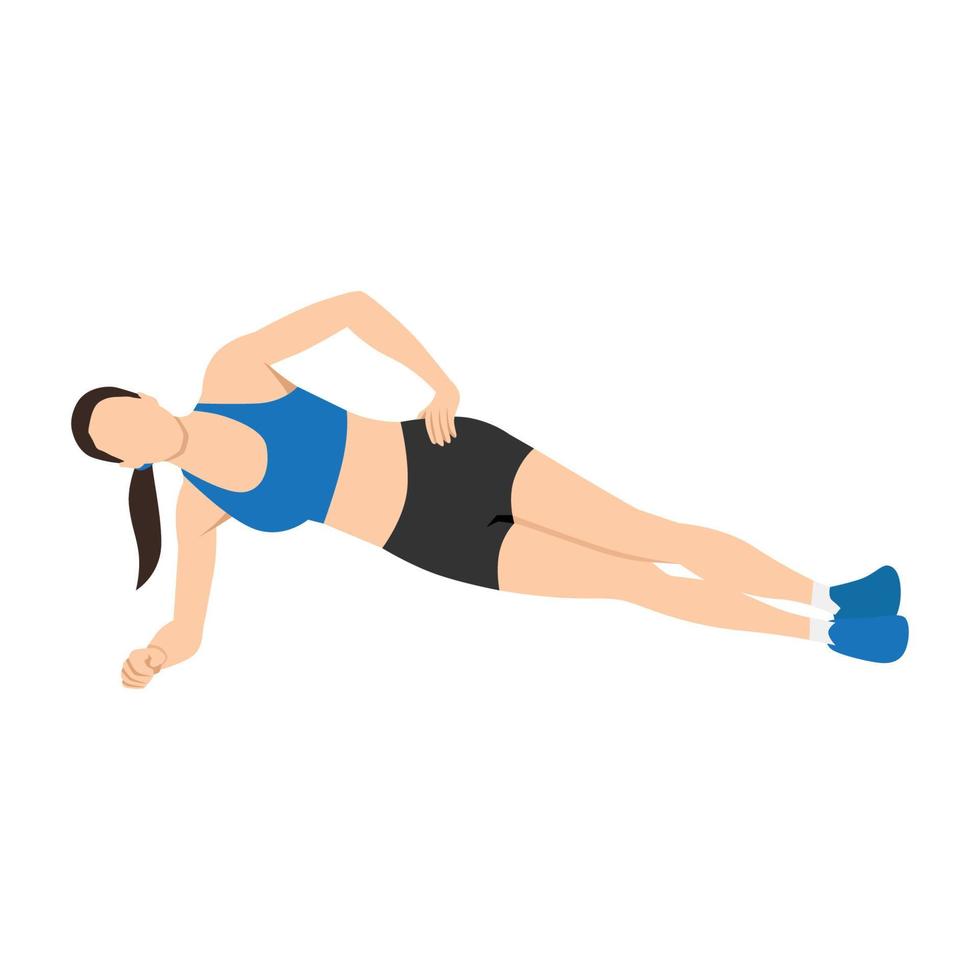 Woman doing Side plank exercise. Flat vector illustration isolated on white background