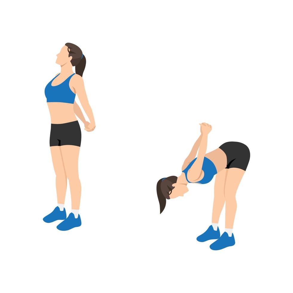 mujer haciendo ejercicio de estiramiento de bíceps. ilustración vectorial plana aislada sobre fondo blanco vector