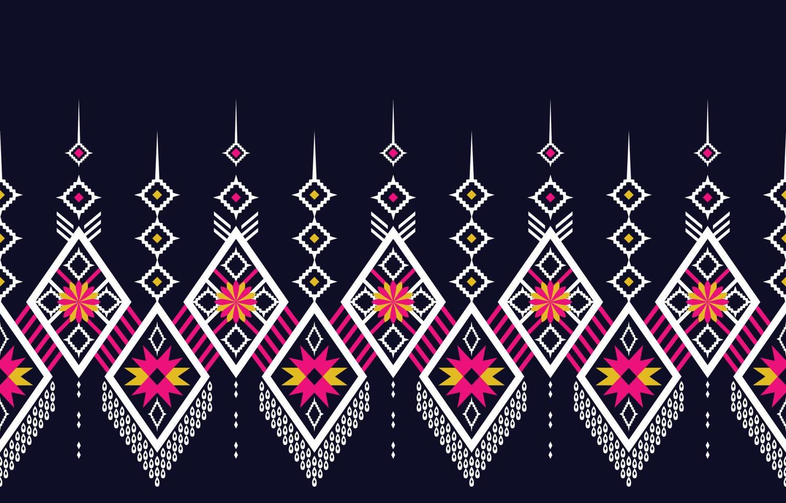 Dark blue Ethnic abstract flower art. Seamless pattern in tribal, folk embroidery, and Mexican style. Aztec geometric art ornament print. Design for carpet, wallpaper, clothing, wrapping, fabric. vector
