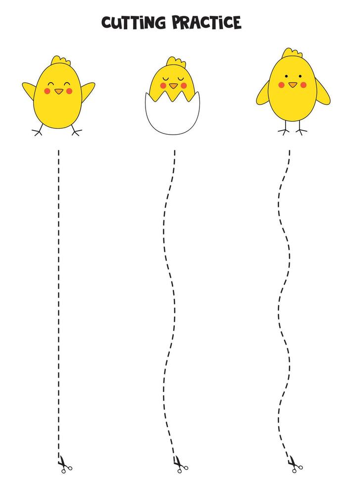 Cutting practice for children with Easter chicks. vector