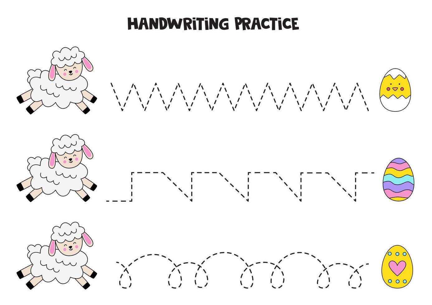 Tracing lines with cute Easter sheep. Writing practice. vector